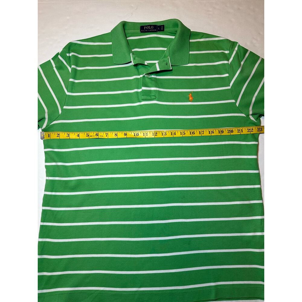 Ralph Lauren Polo Shirt Men’s Large Blue Label Green White Stripes Pony Logo - Picture 3 of 6